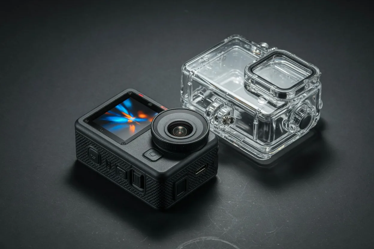 4K action camera with waterproof housing